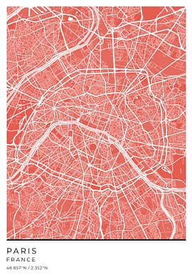 Paris Red Map Poster