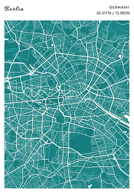 Berlin White and Green Map Poster