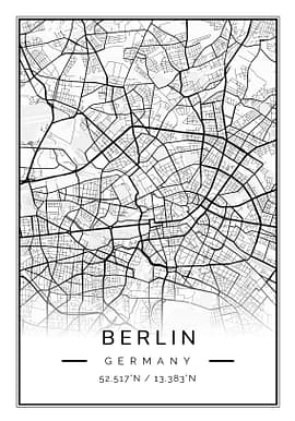 Berlin White and Black Map Poster