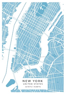 New York Blue Map Poster