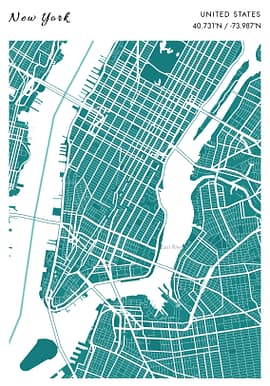 New York Green and White Map Poster