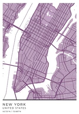New York Purple Map Poster
