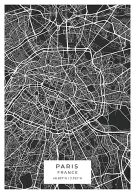 Paris Black and White Map Poster
