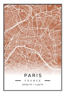 Paris Brown & White Map Poster