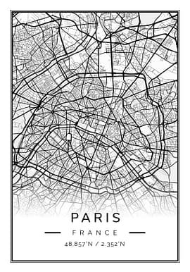 Paris White & Black Map Poster