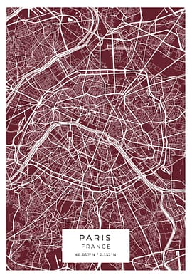 Paris Wine Red Map Poster