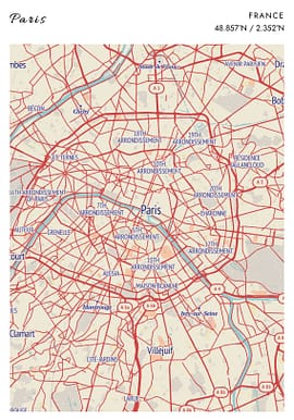 Paris Retro Map Poster