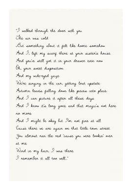 Taylor Swift – All To Well lyrics Poster