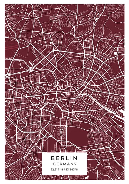 Berlin vinröd posterkarta