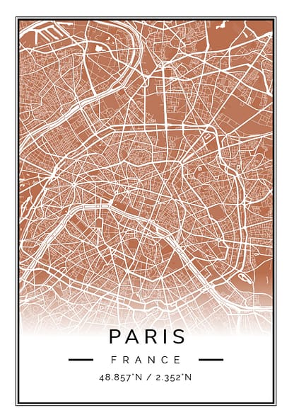 Paris Brown and White Map Poster