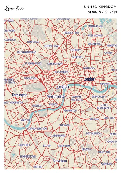 London Retro Map Poster