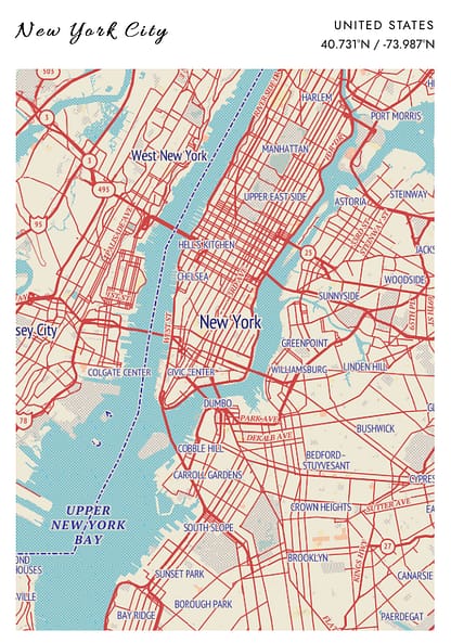 New York Retro Map Poster