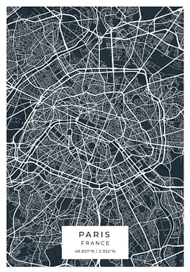 Paris Dark Gray Map Poster