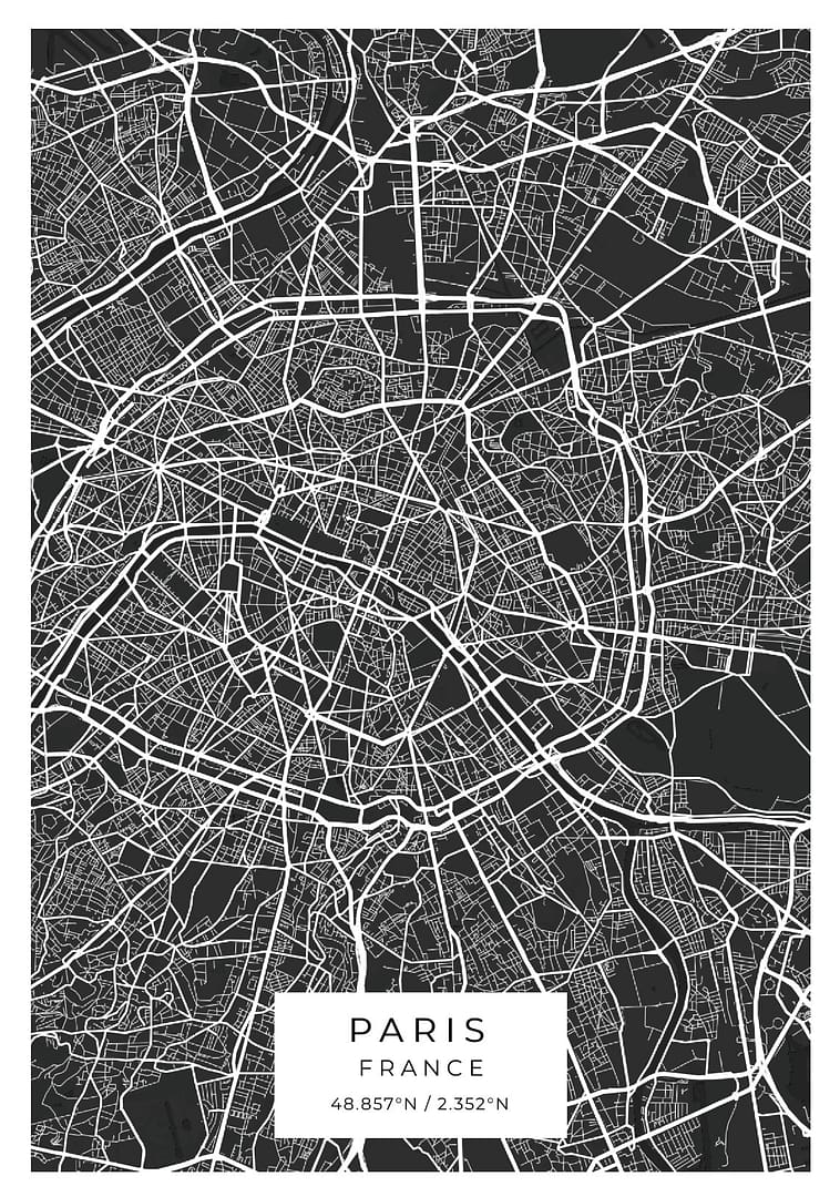 Paris Black and White Map Poster
